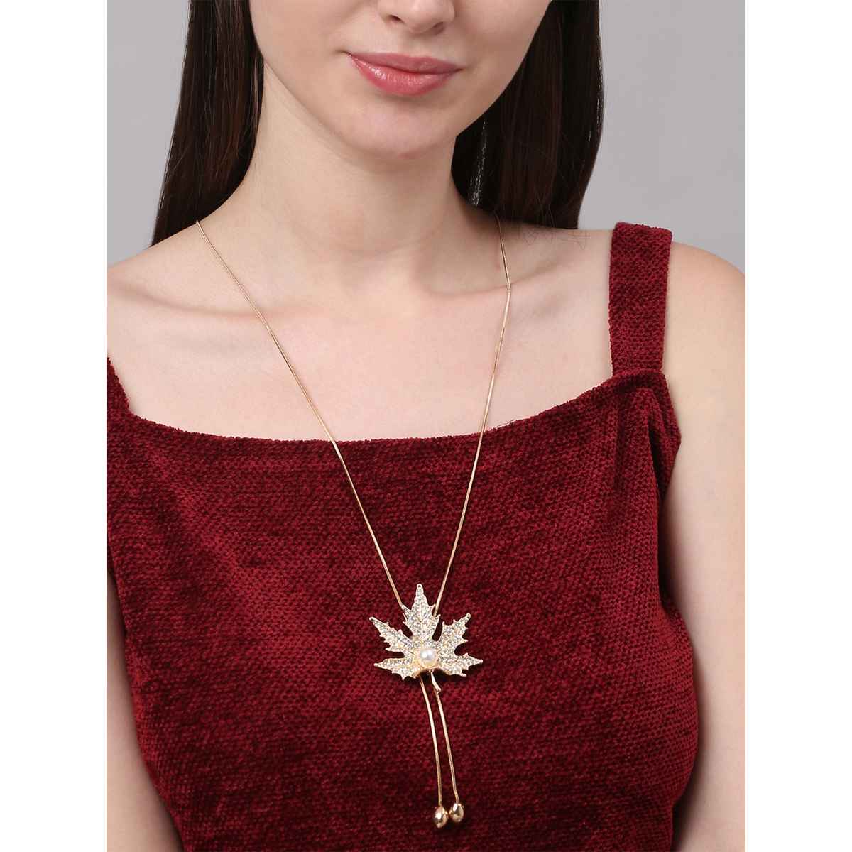 Shining Diva Fashion Stylish Design Crystal Flower Long Chain Pendant for Women | 10785np