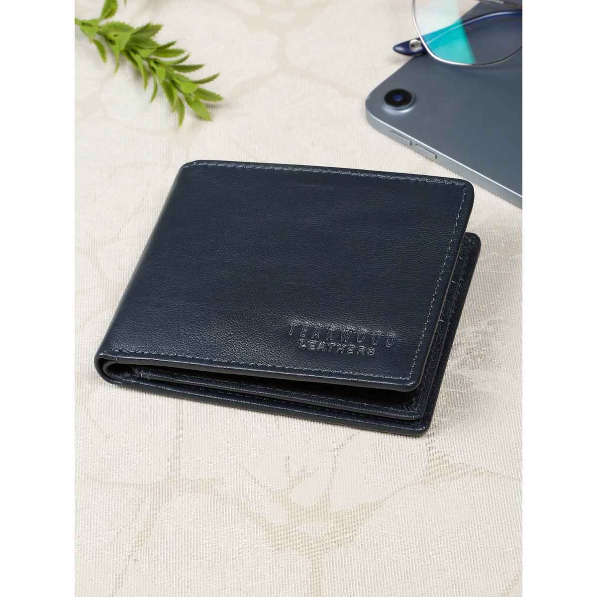 Teakwood Men's Solid Genuine Leather Wallet | Blue - One Size