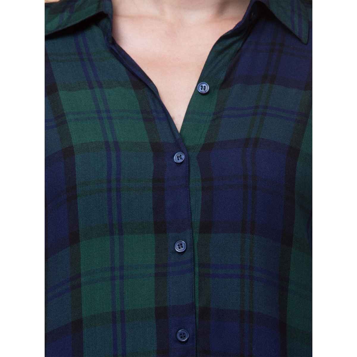 Wyshlist Women's Shirt Dress Checked | Green And Blue - L