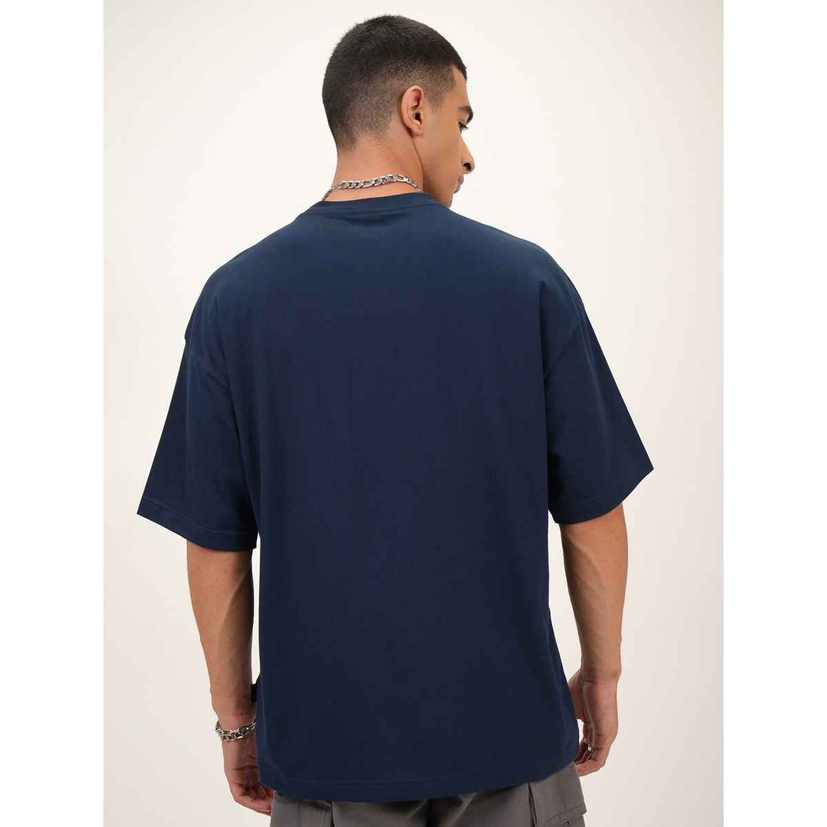 Highlander Men's Round Neck Half Sleeve Oversized T-shirt | Blue | S