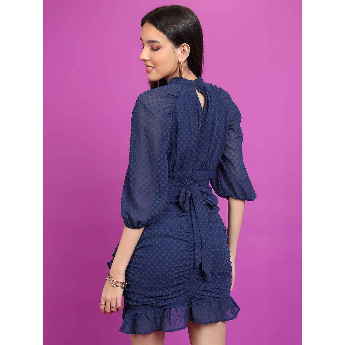 Ketch Women's Self Design Sheath Mini Dress | Blue - S