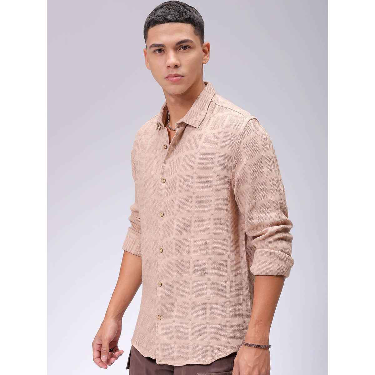 The Indian Garage Co Men's Regular Fit Solid Resort Shirt | Brown - XL