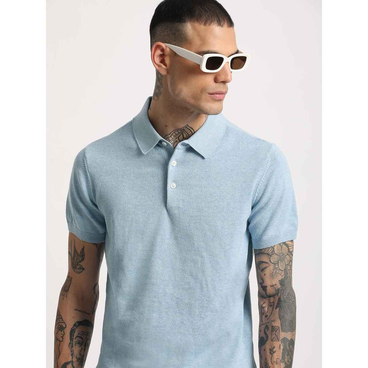 THE BEAR HOUSE Men's Solid Regular Fit Polo Collar T-shirt | POL-IRON-BL | Blue - M