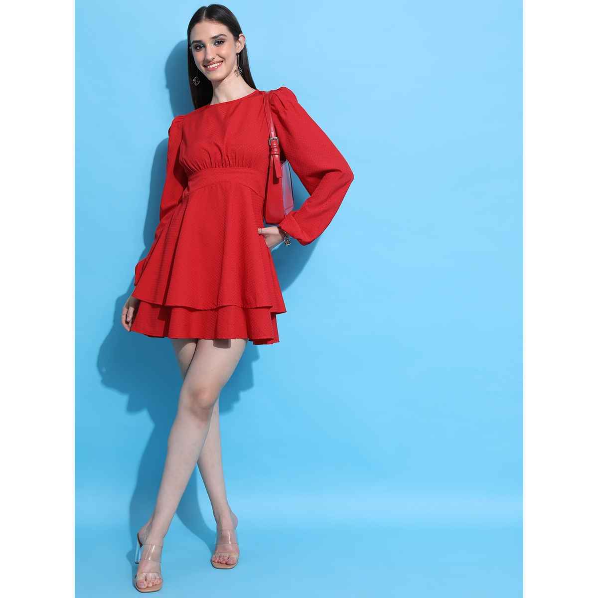 Tokyo Talkies Women's Fit and Flare Tiered Dress | Red - XL