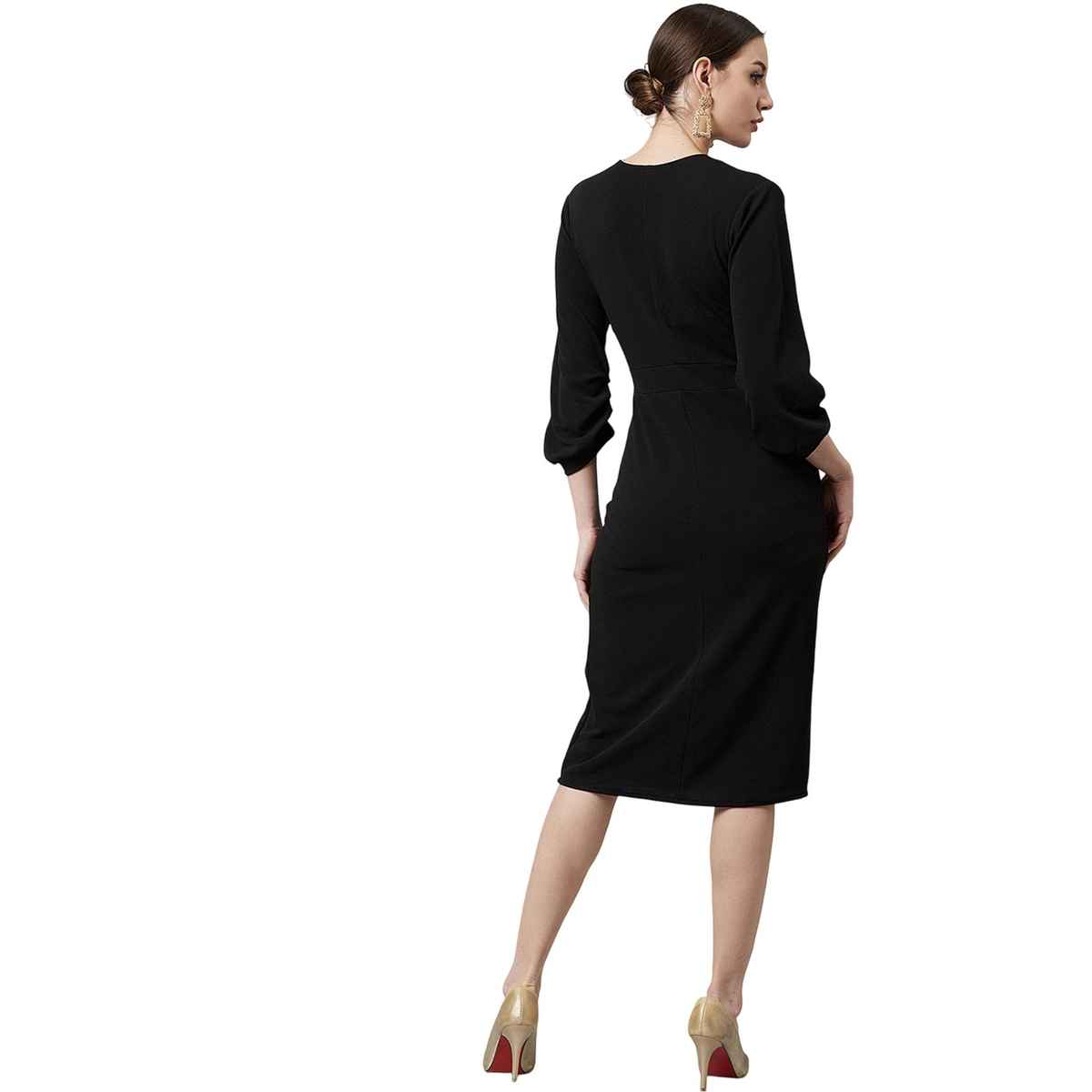 Athena Women's V-Neck Sheath Dress | Black - M