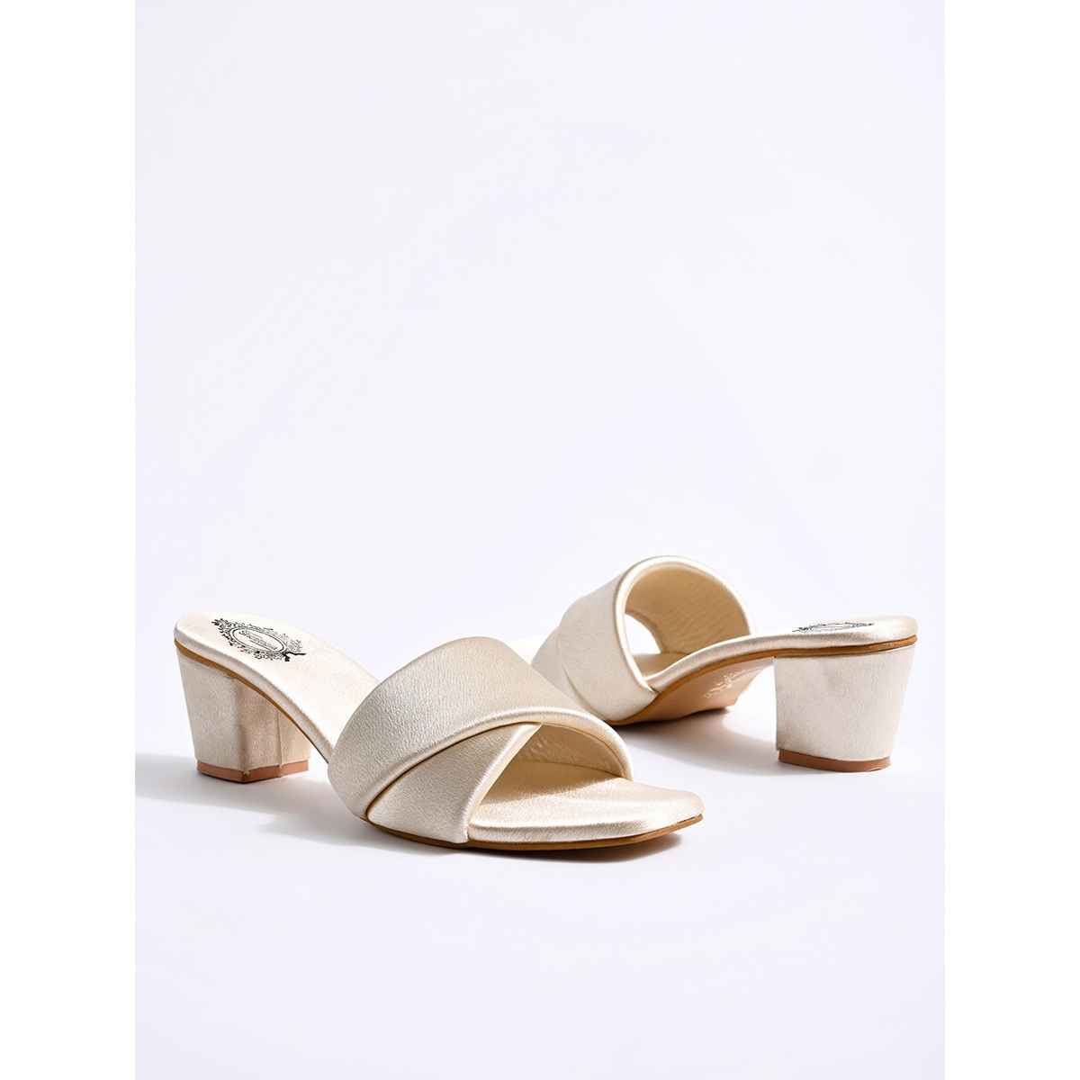 Shoetopia Square Toe Cream Block Heels For Women s | UK8