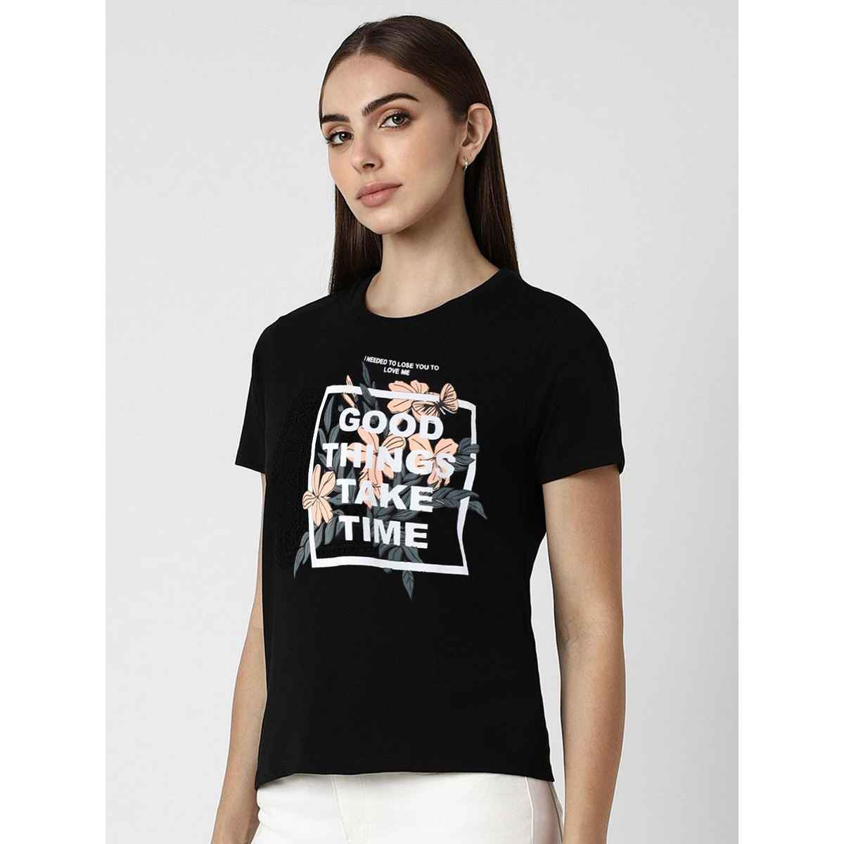 Smartees Women's Printed T-shirt | Black - L