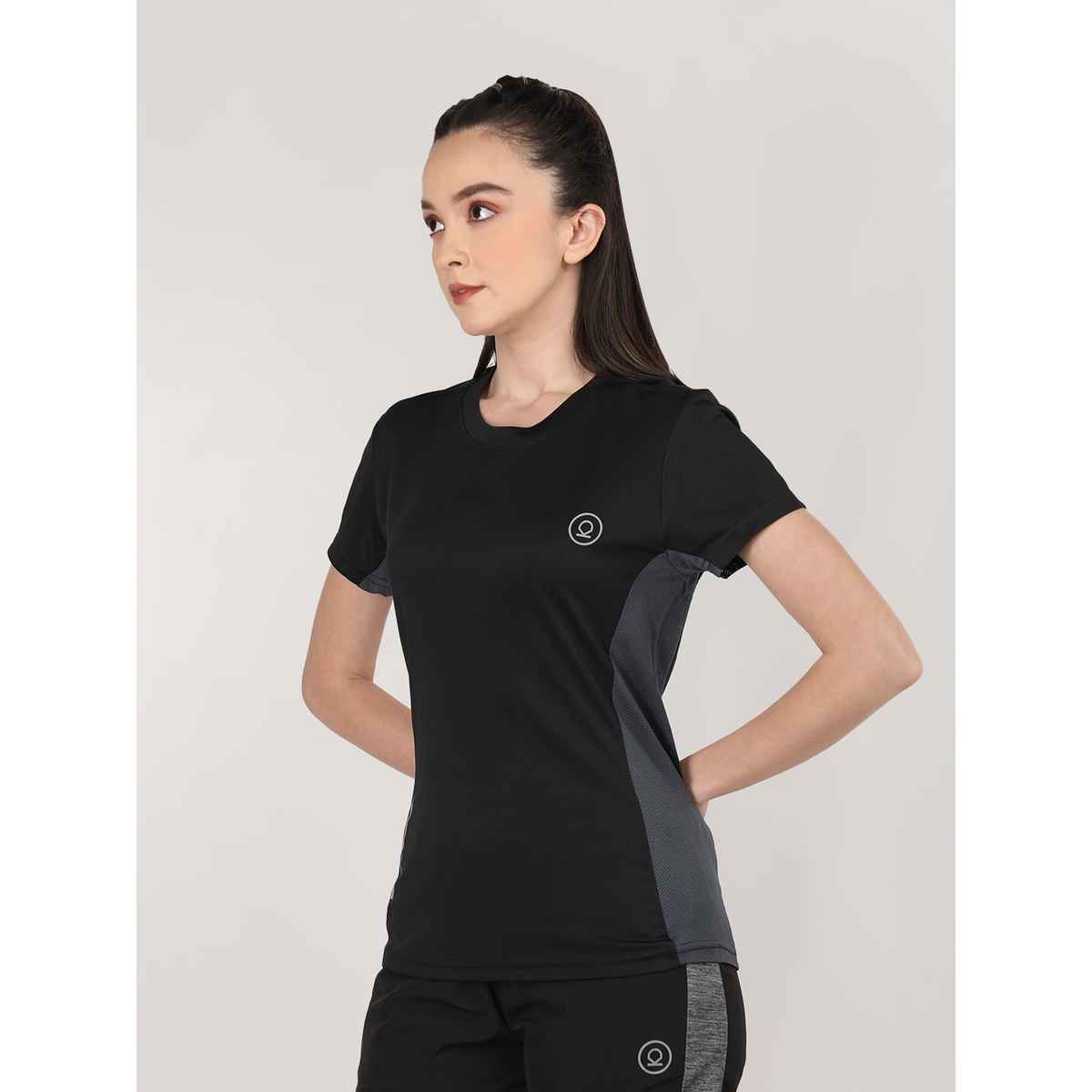 Chkokko Women's Round Neck Dry Fit Gym Sports T-shirt | Black - M