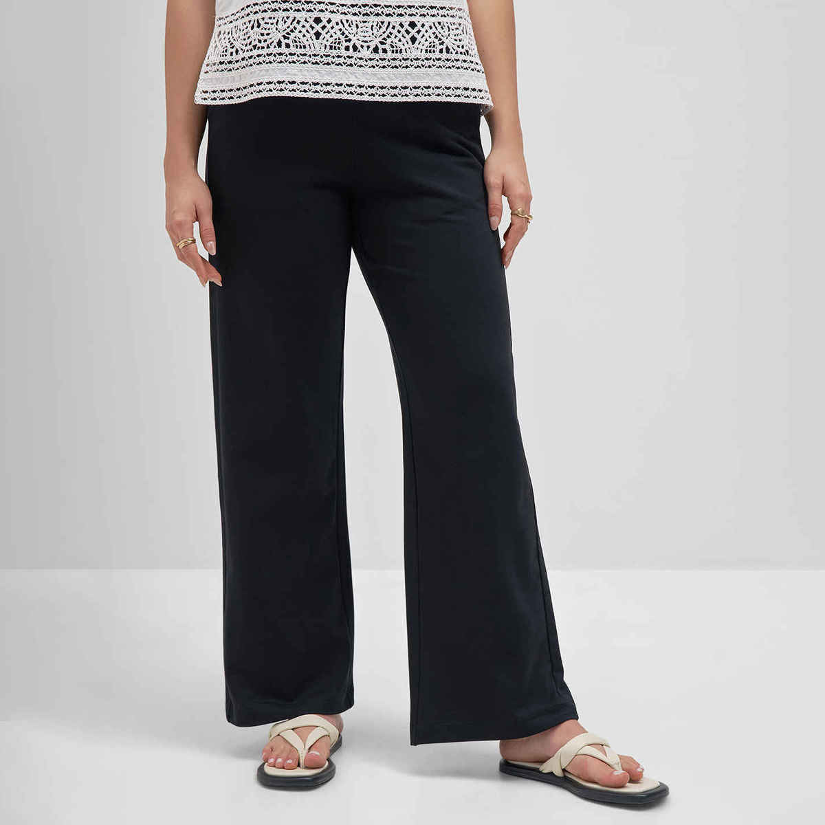 Tokyo Talkies Women Elasticated Straight Fit Trousers | BLACK | 30