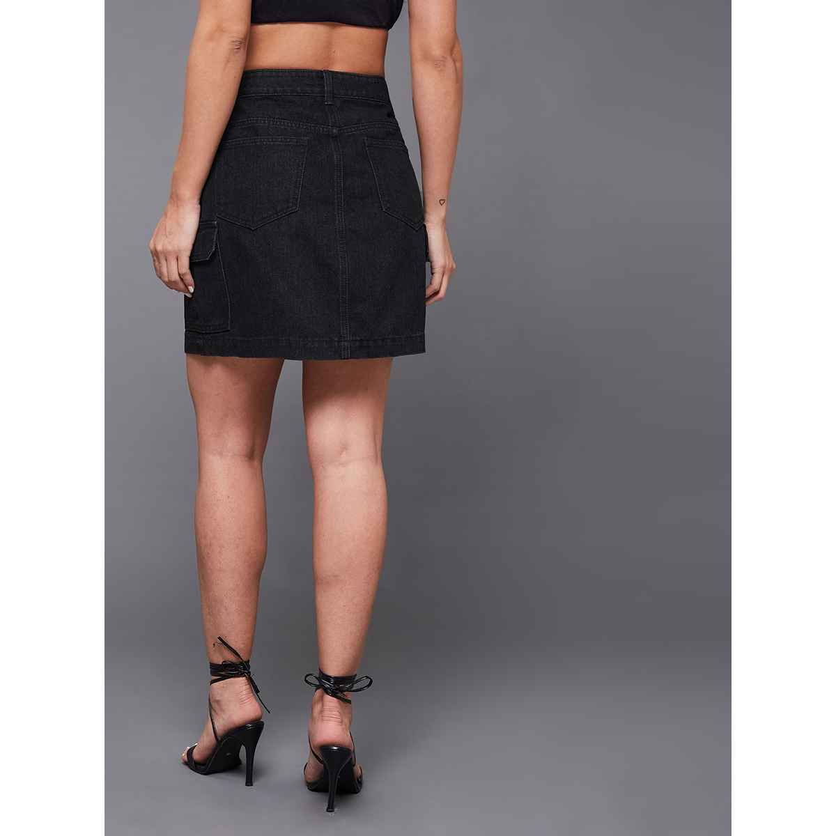 Miss Chase Women Straight High Rise Clean Look Mini Denim Skirt | Black | 34