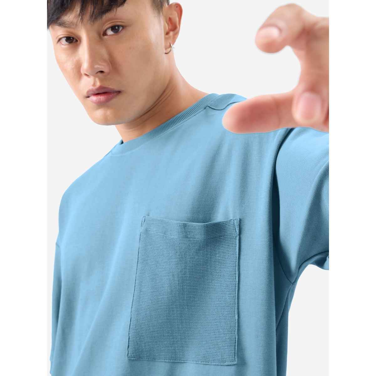 The Souled Store Men's Solids Oversized T-shirt | Arctic Blue - M