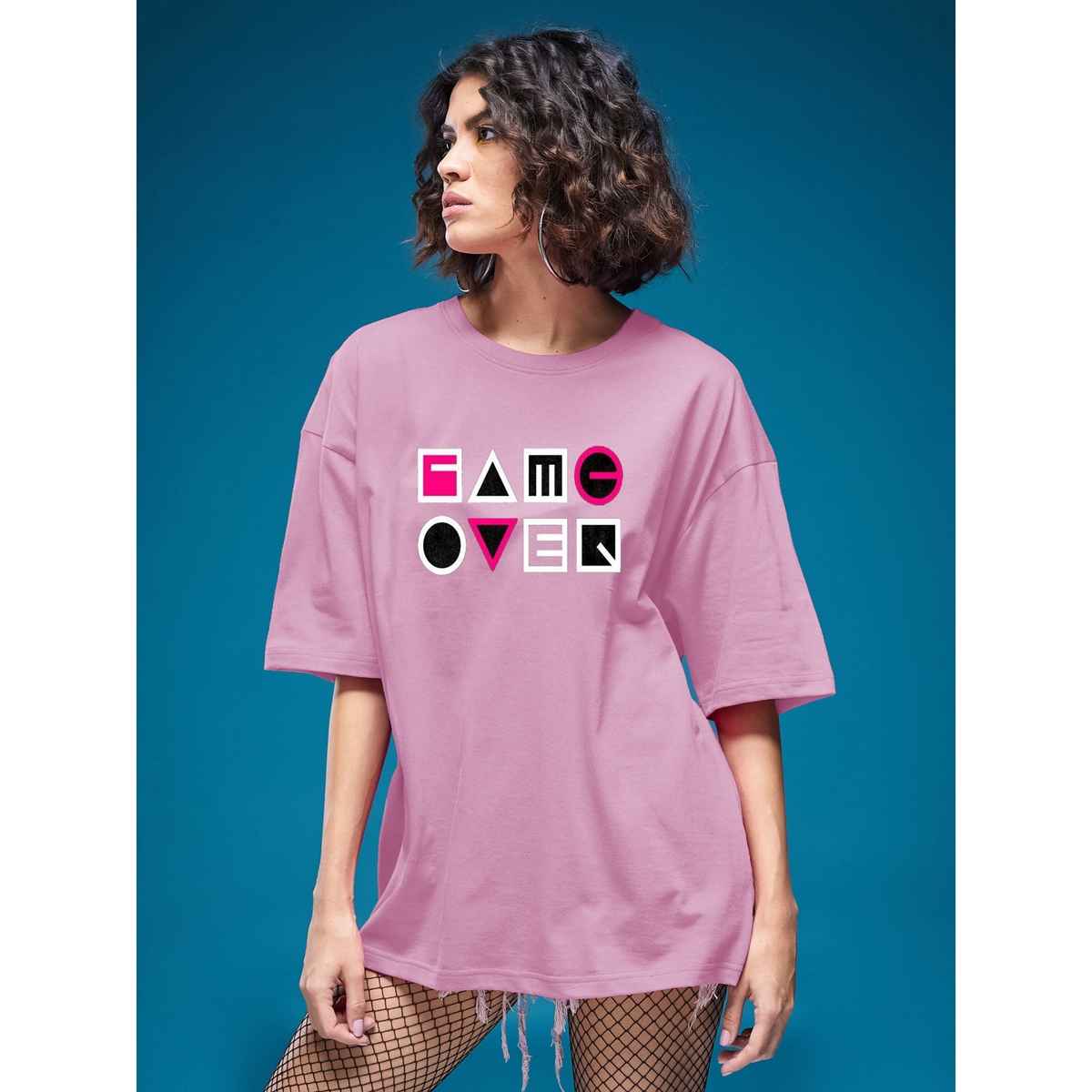 Smartees Womens Oversize Printed T-shirt | WW - 2041 | Pink - XL