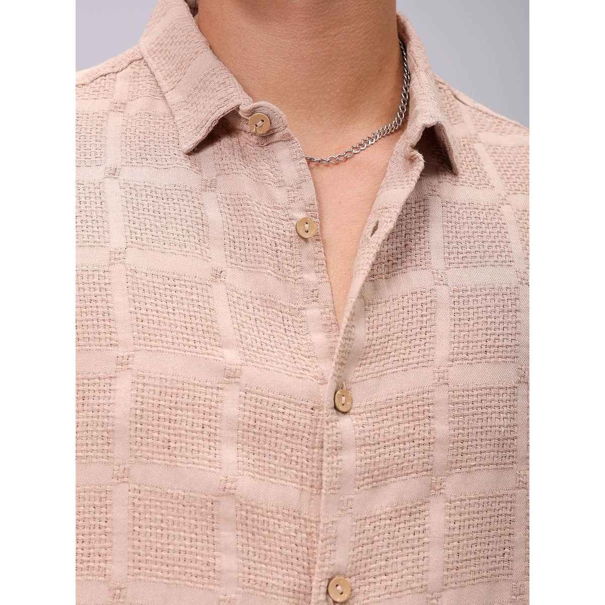 The Indian Garage Co Men's Regular Fit Solid Resort Shirt | Brown - XL