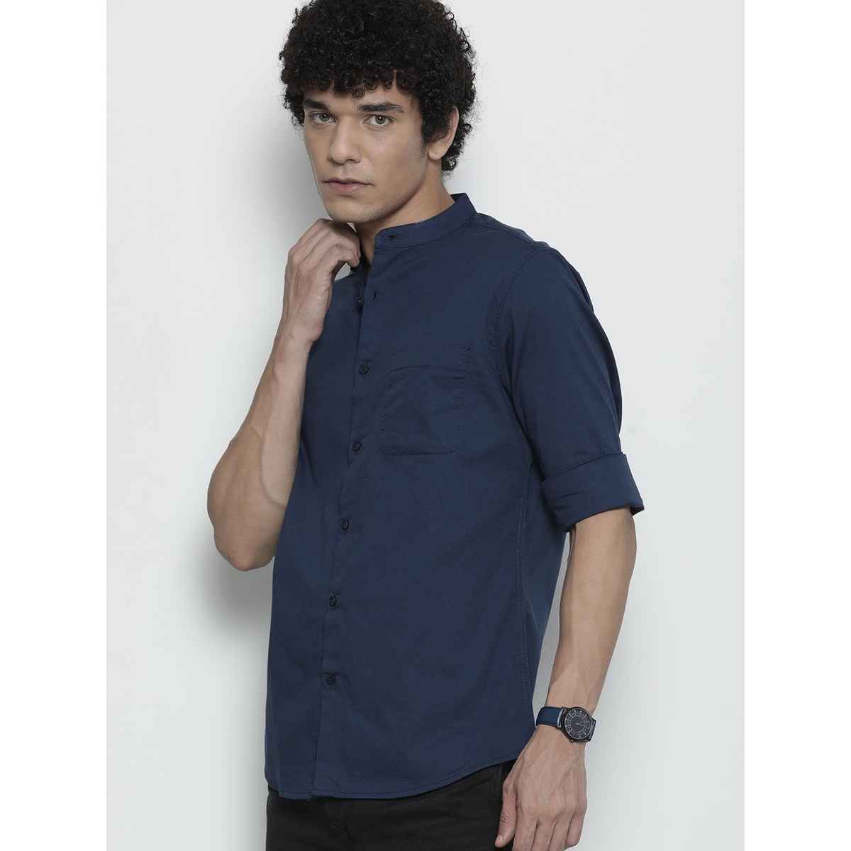The Indian Garage Co Men's Regular Fit Solid Casual Shirt | Dark Blue - XL
