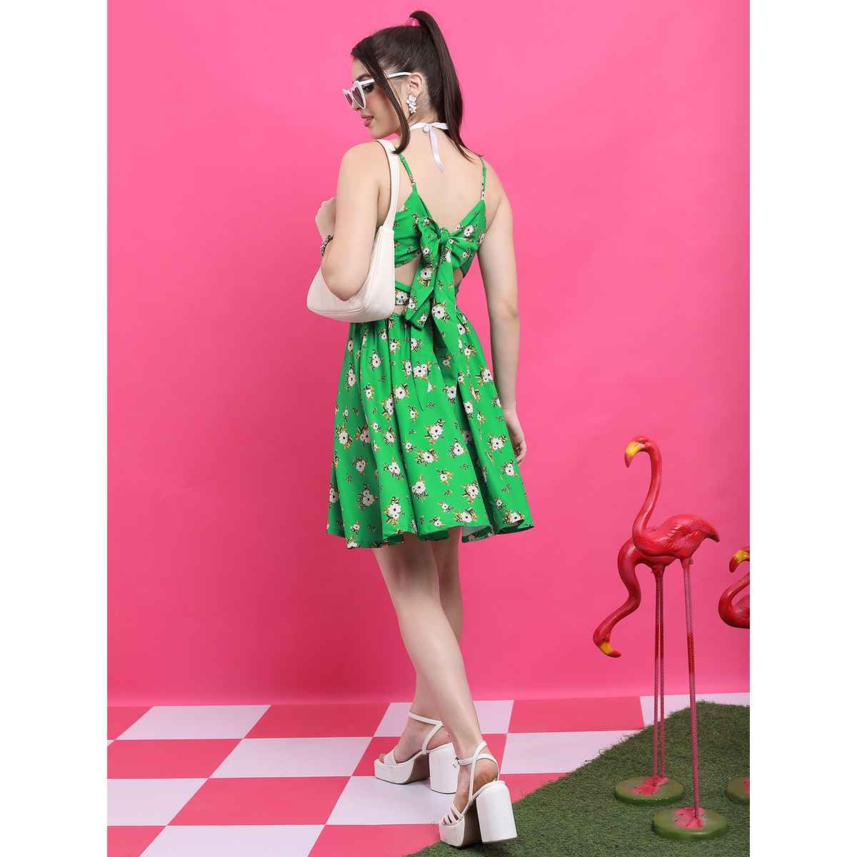 Ketch Women's Floral Printed Shoulder Straps Fit & Flare Dress | Multicolor - S