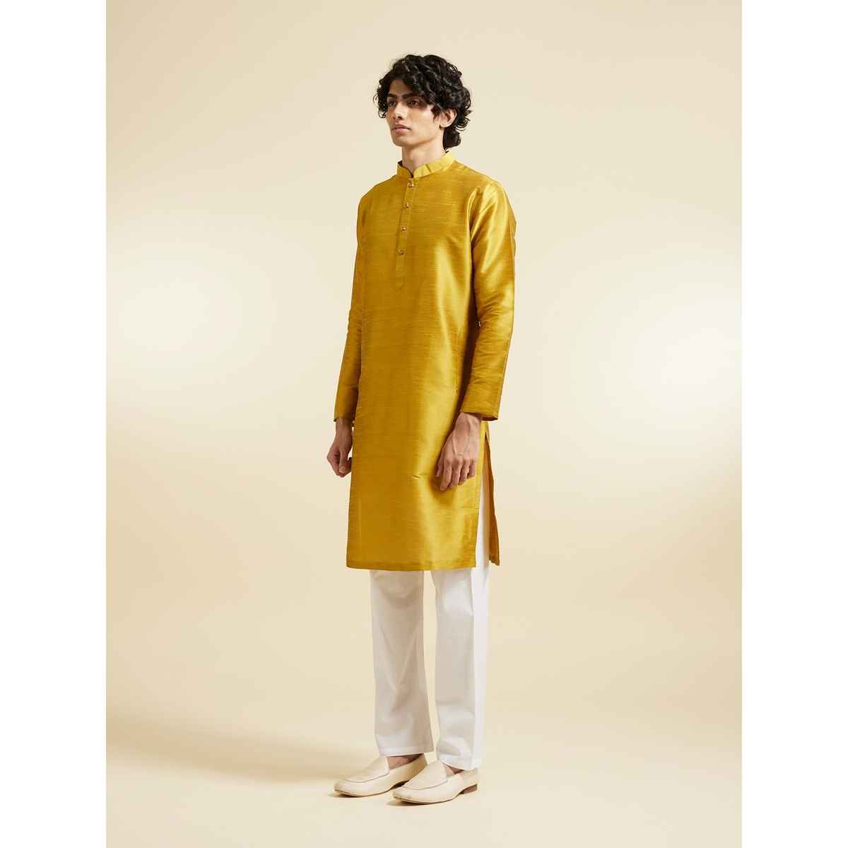 Diwas By Manyavar Men's Plain Classic Kurta | Yellow - L
