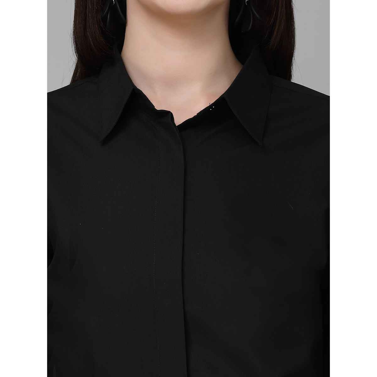 Style Quotient Women Black Cotton Blend Casual Long Sleeve Shirt | XL | SS23SQARUNA - Black