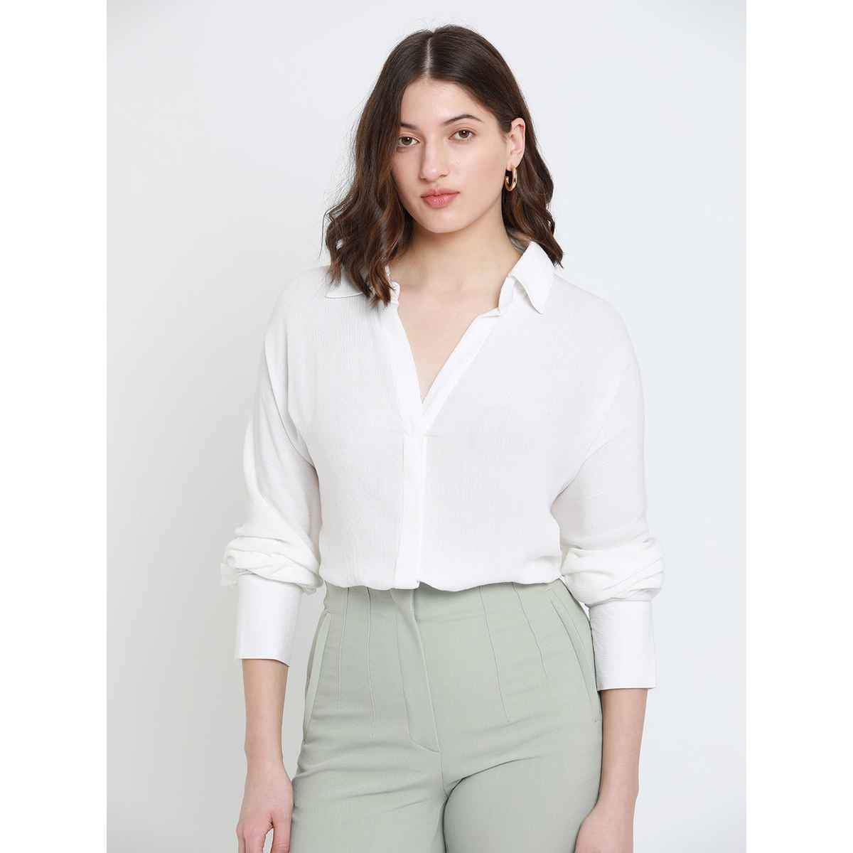 DL Women's Oversized Crepe Casual Shirt | DLWSHW23011 | White - L
