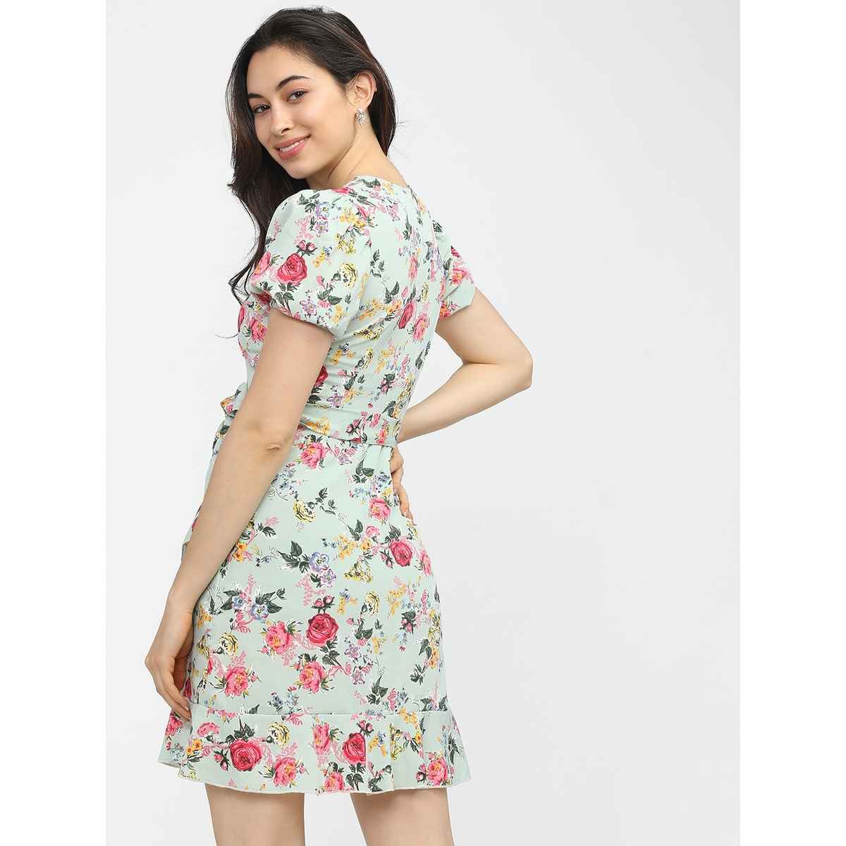 Tokyo Talkies Women's Floral V-neck Wrap Dress | Blue - M