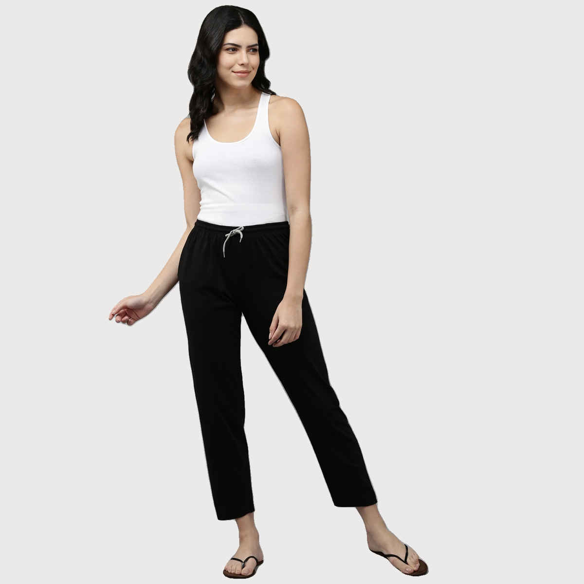 Kryptic Women's Pure Cotton Solid Lounge Pant | Black - L