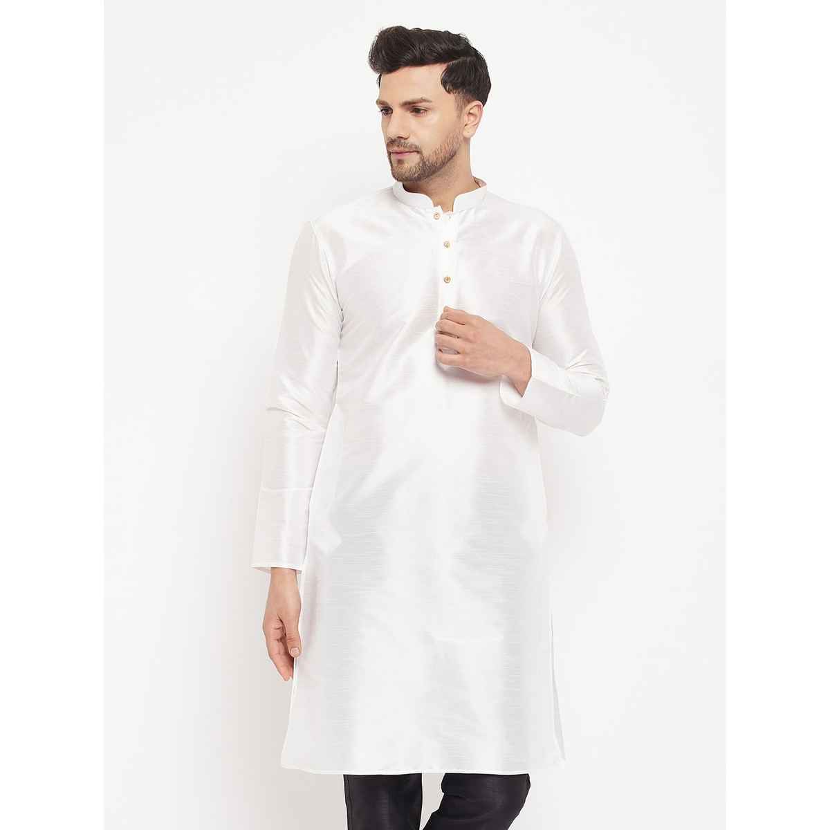 Vastramay Men's Silk Blend Kurta | White - XL