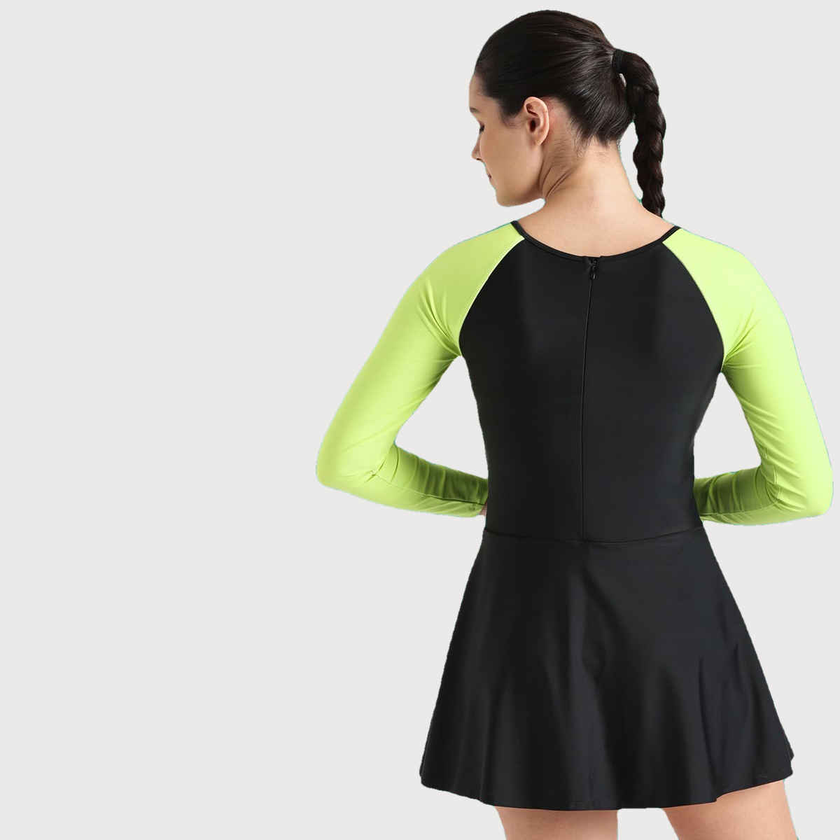 Boldfit Swimming Costume For Women One Piece Peplum Swimsuit Skirt Style Blackgreen - S