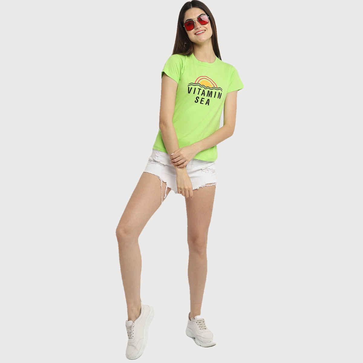 Fabflee Women Regular Cotton Printed Round Neck Tshirt | Green | FAB-WT-30 | M