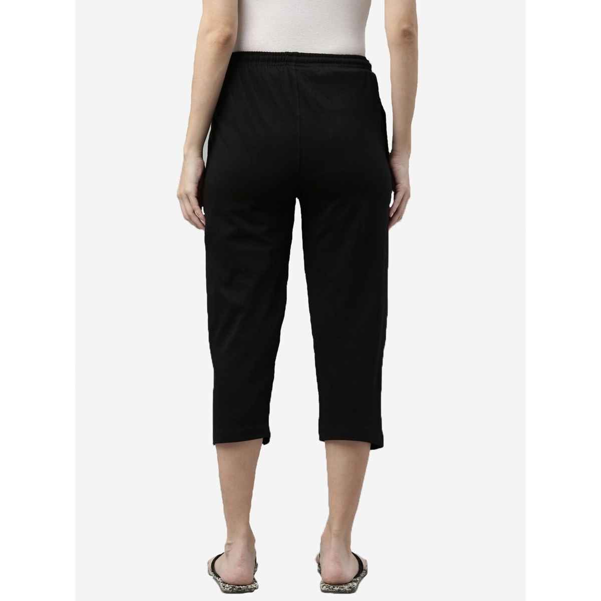 Kryptic Women's Pure Cotton Solid Capri | Black - L
