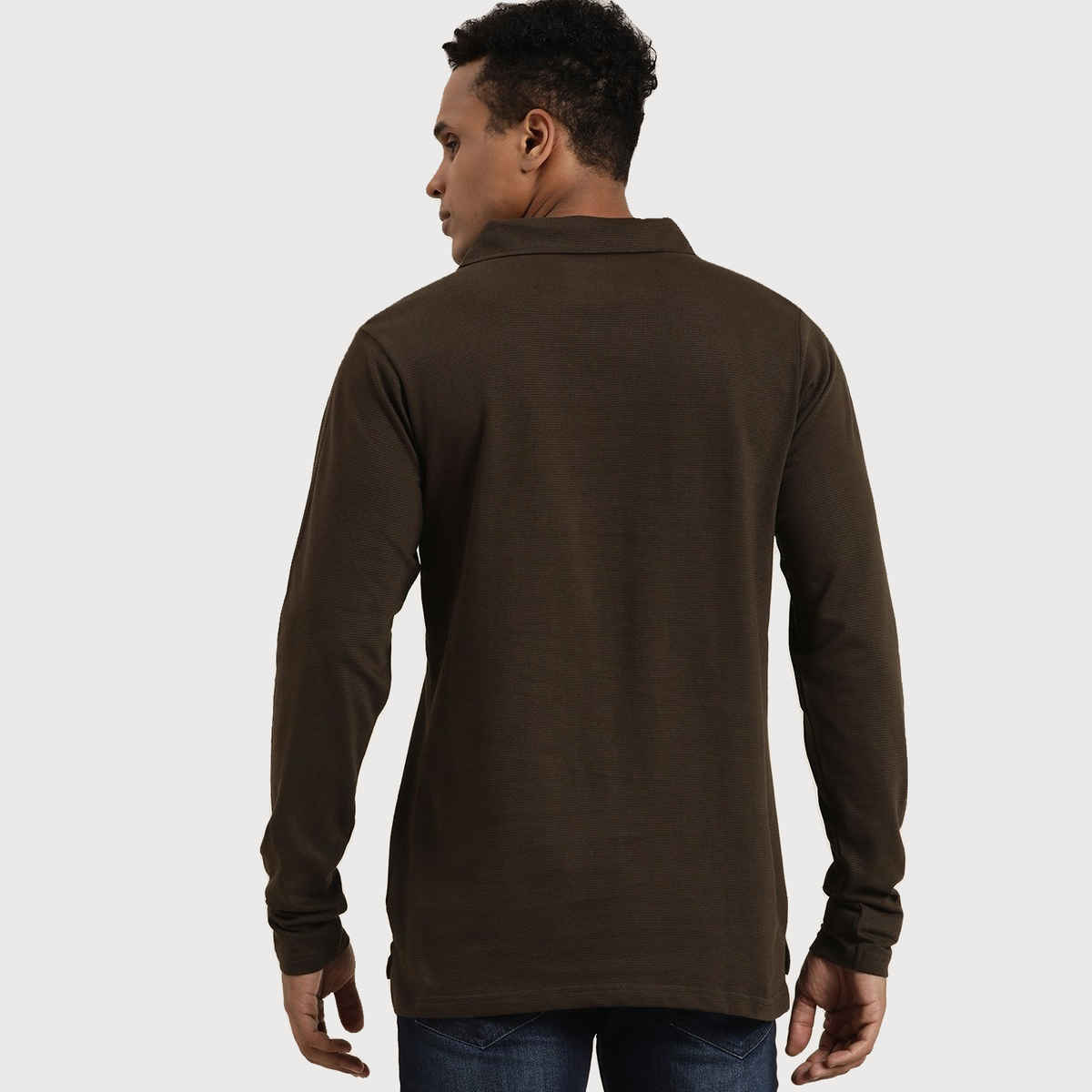 Dillinger Men's Solid Regular Fit Polo Collar Long Sleeve T-shirt | Brown - M