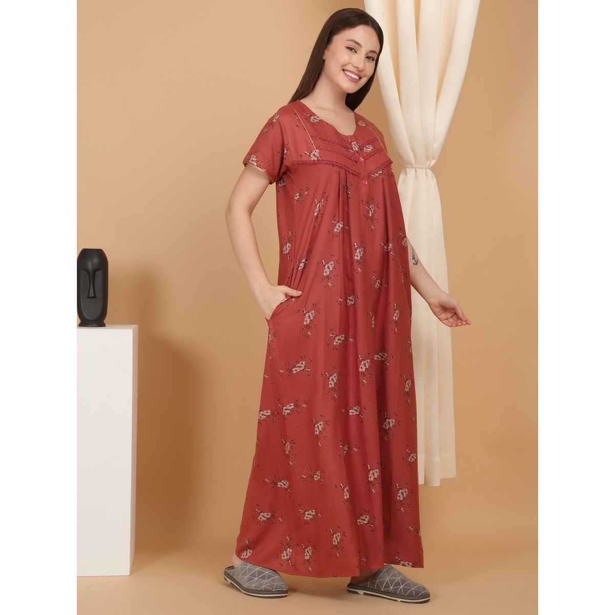 Sweet Dreams Women Printed Night Dress - L | Ocw | 3979 Rose