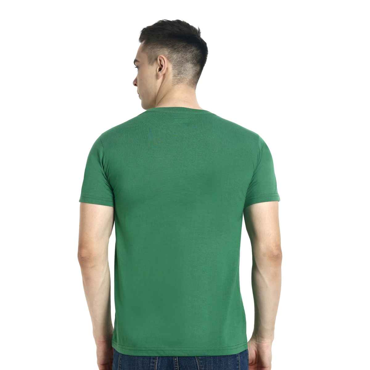 hummel Men's Cam Round Neck Solid Regular Fit Cotton Poly T-shirt | Green - XL