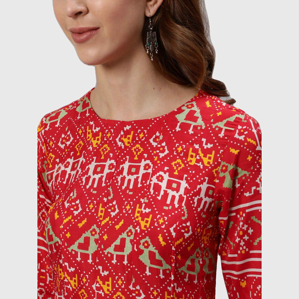 Ishin Women Panelled Anarkali Kurta | KSGL-9065 | Red Patola - L