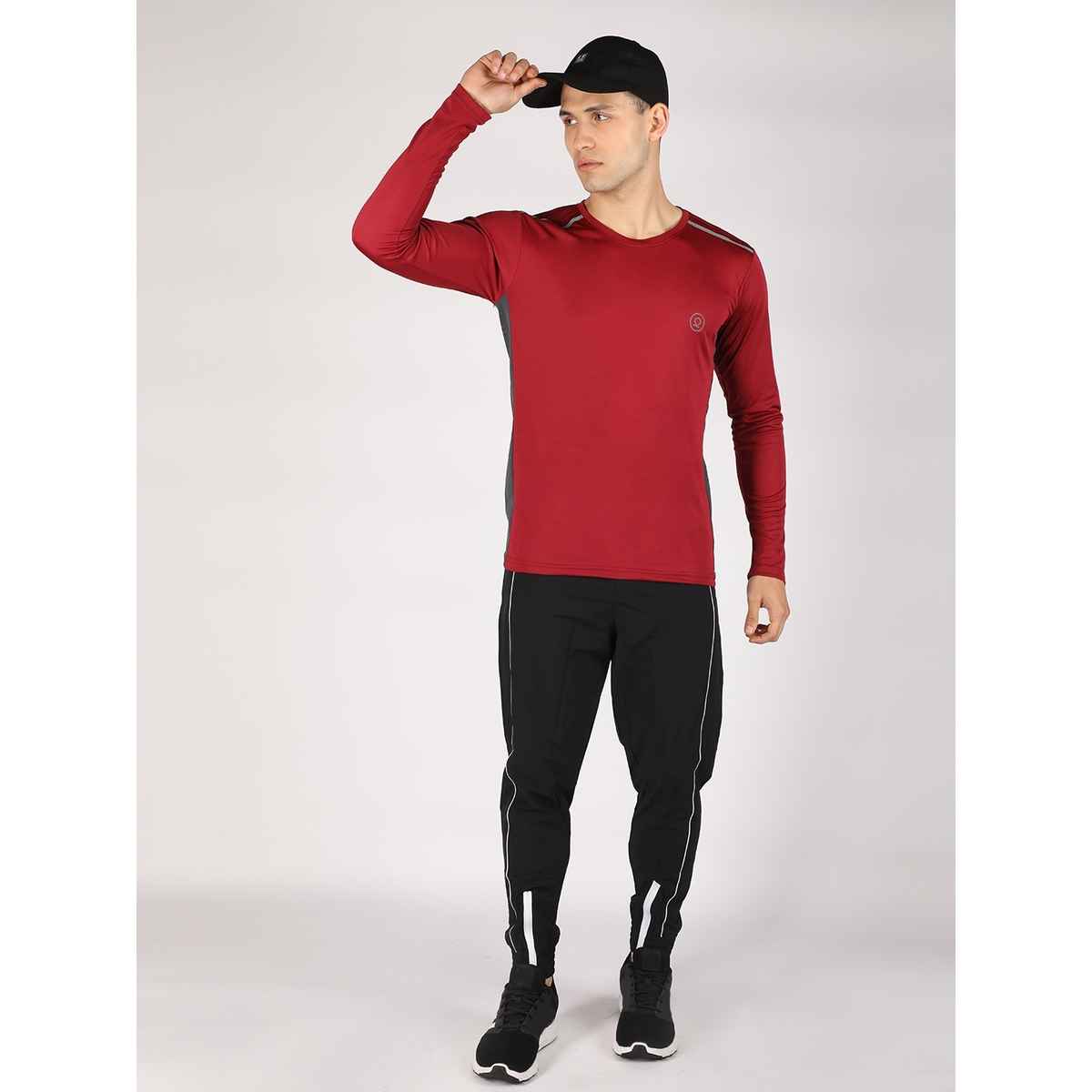 Chkokko Men's Regular Fit Full Sleeves Gym T-shirt | Maroon - M