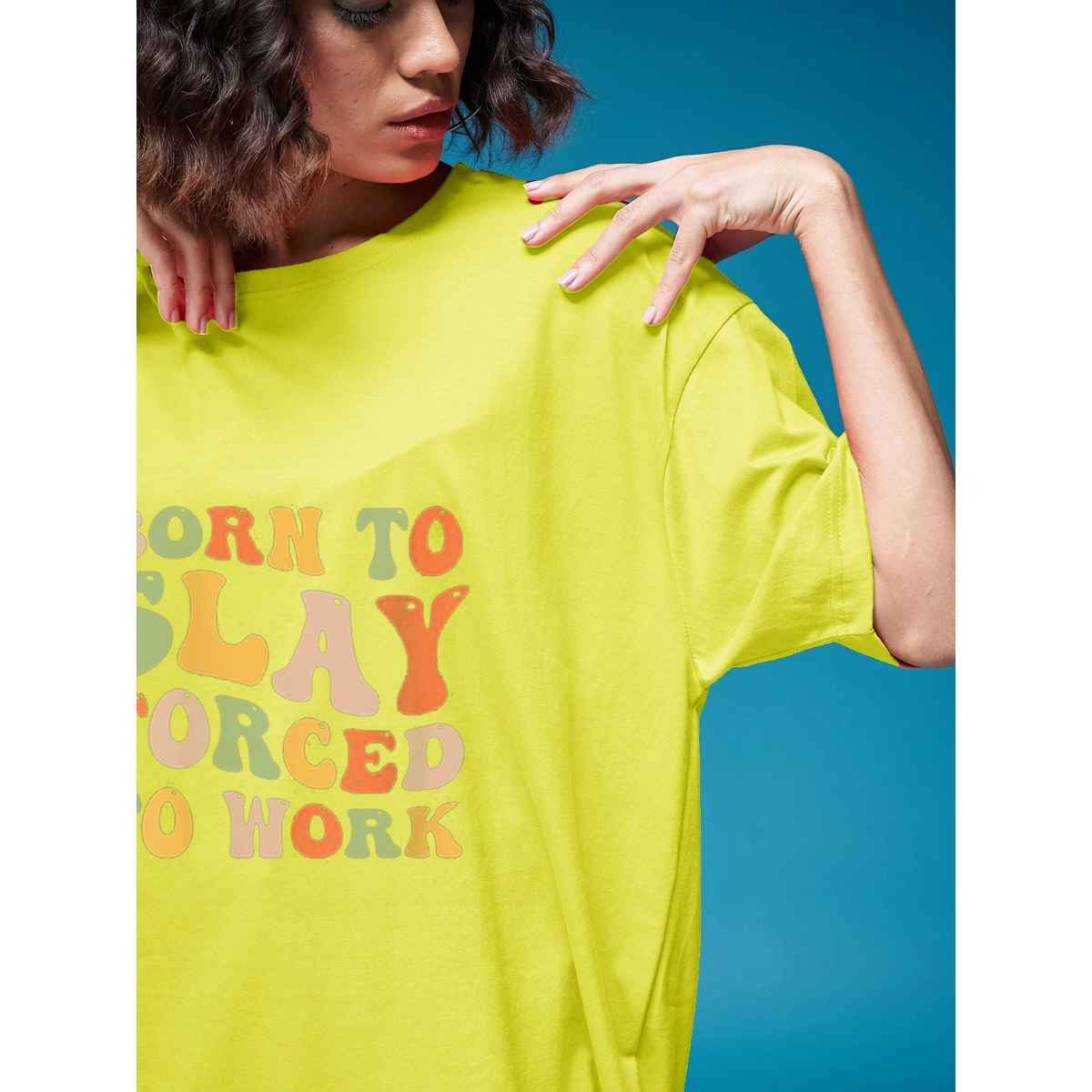 Smartees Women's Oversize Printed T-shirt | WW - 2039 | Lemon - L