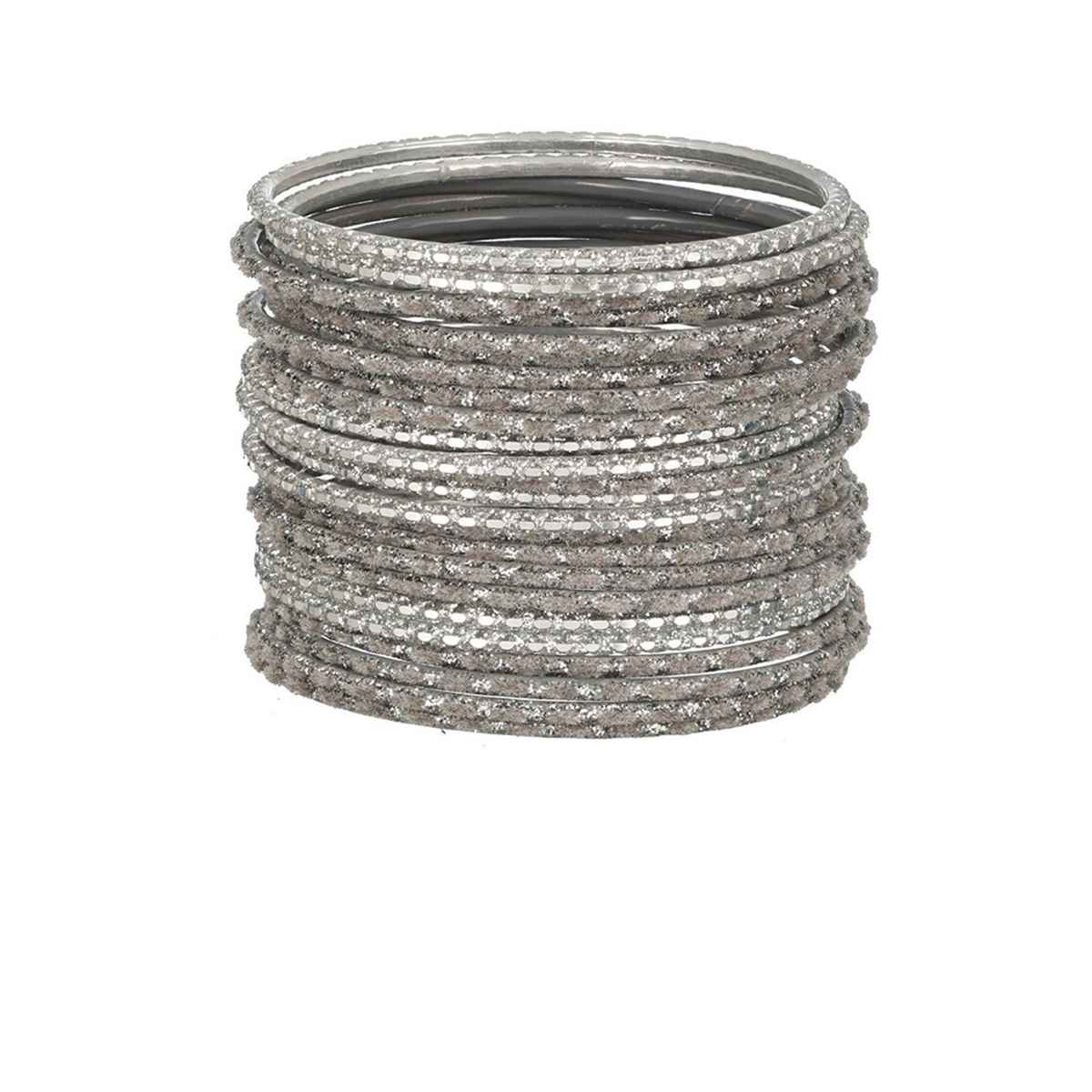 Priyaasi Set Of 24 Silver Plated Glitter Metal Bangles