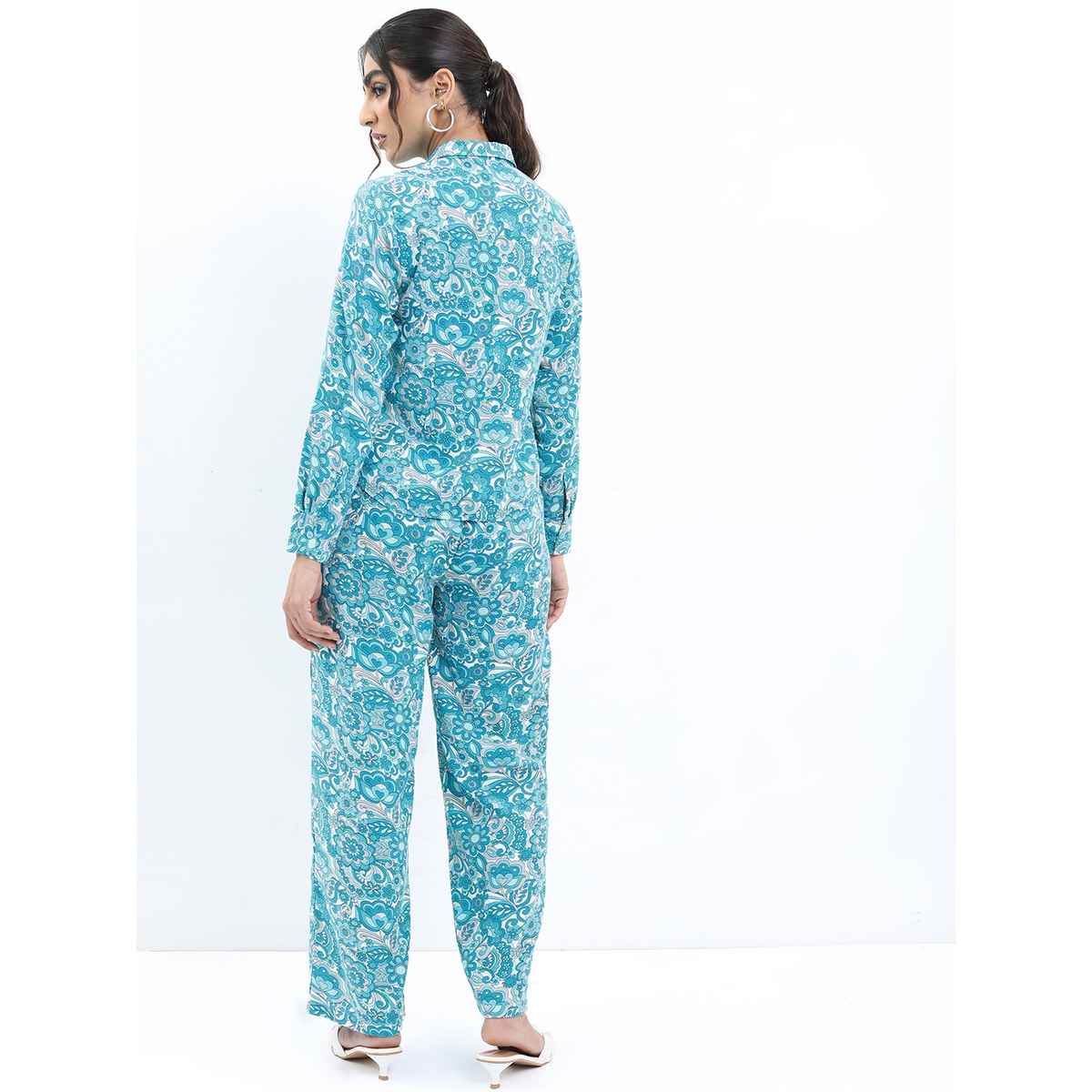 Ketch Women Floral Printed Shirt With Trouser Co-ords | Blue | L