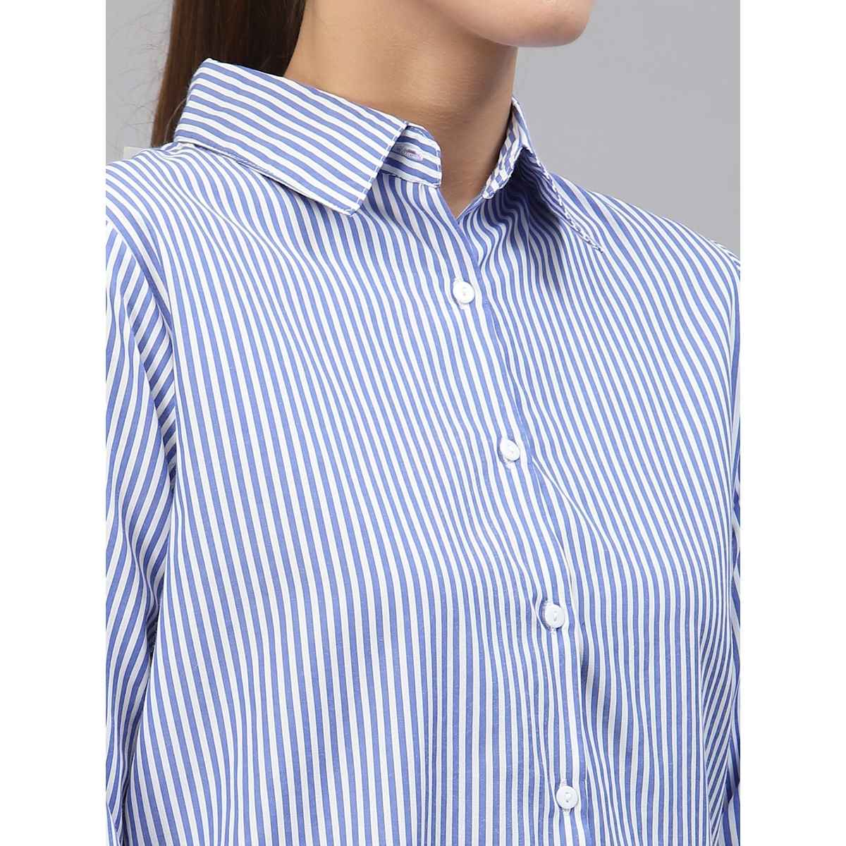 Style Quotient Women Blue Striped Shirt | L | AW22SQLYRA - Blue White