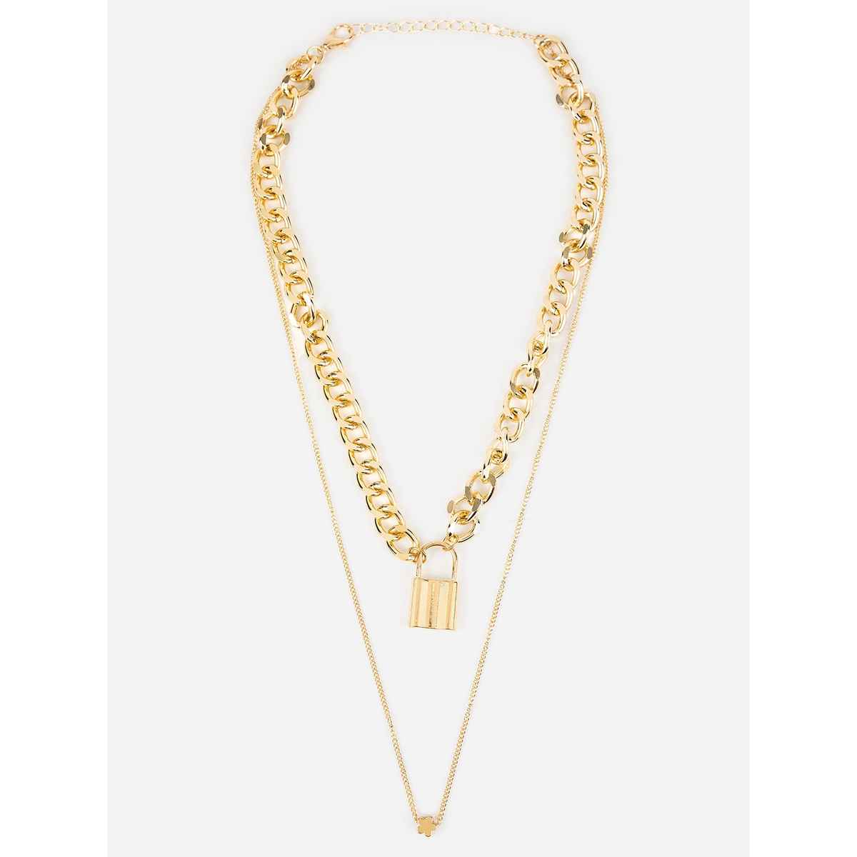 Priyassi Dual-Layered Floral Lock Link Gold-Plated Necklace