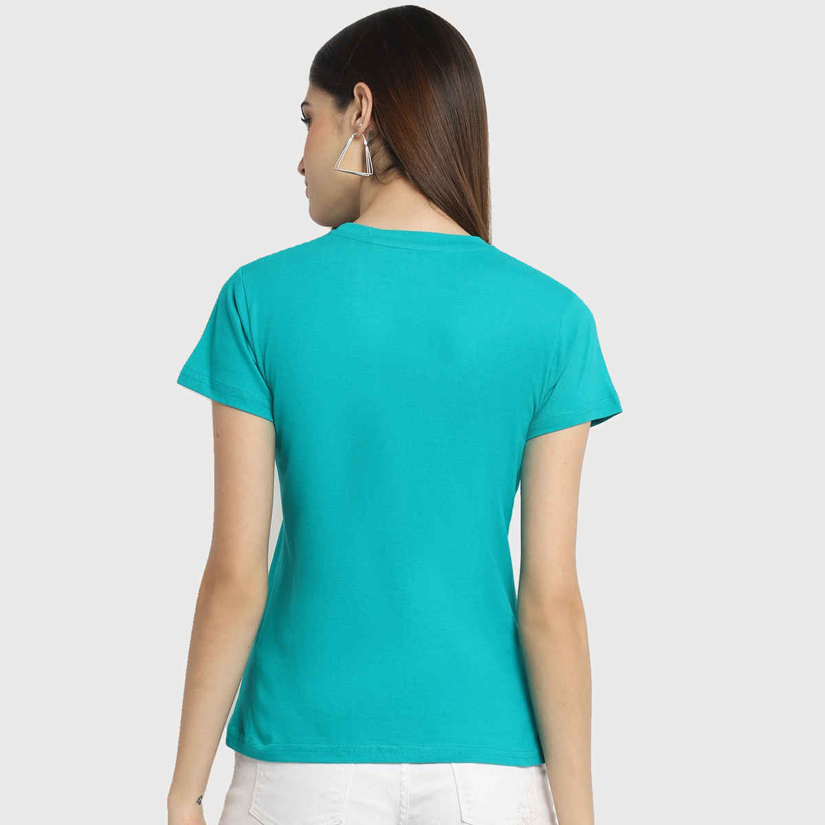 Fabflee Women Regular Cotton Printed Round Neck Tshirt | Aqua Blue | FAB-WT-39 | XL