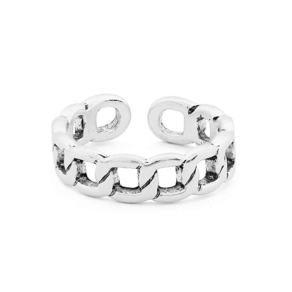 Rubans Silver-Plated Chain Texture Oxidised Adjustable Finger Ring