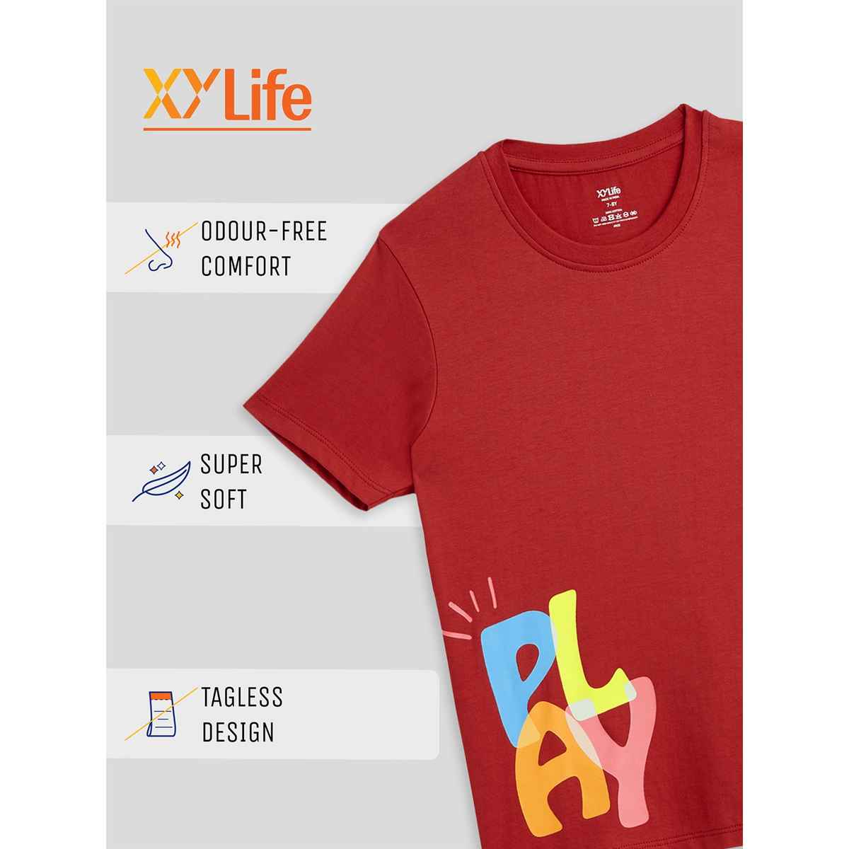 XY Life Kids T-shirts for Boys | 100% Combed Cotton | Antimicrobial Finish | 9-10Y | Dark Red