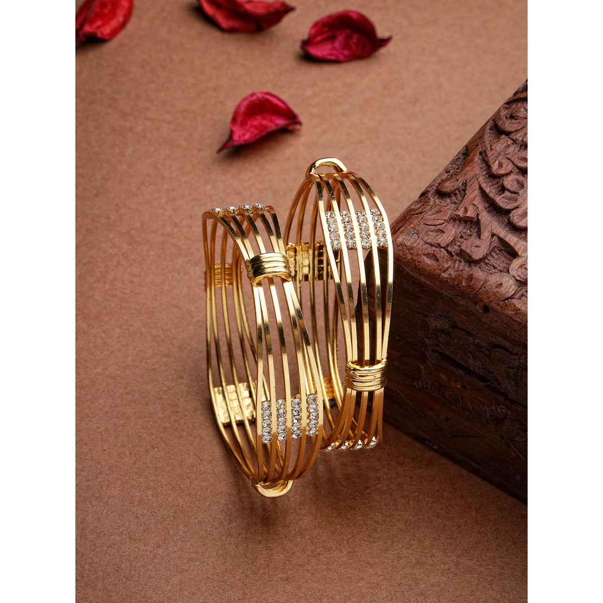 NVR Women's Set of 2 Gold Plated American Diamond-studded Bangles | NVR2345-S