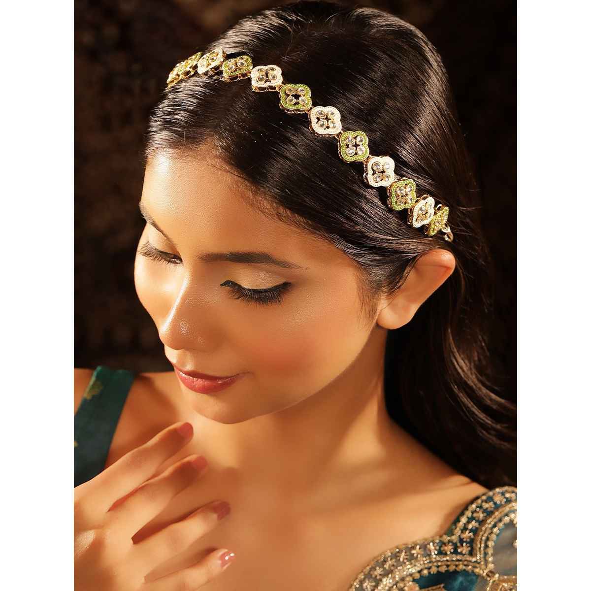 Priyaasi Gold-Plated Meenakari Kundan Studded Matha Patti