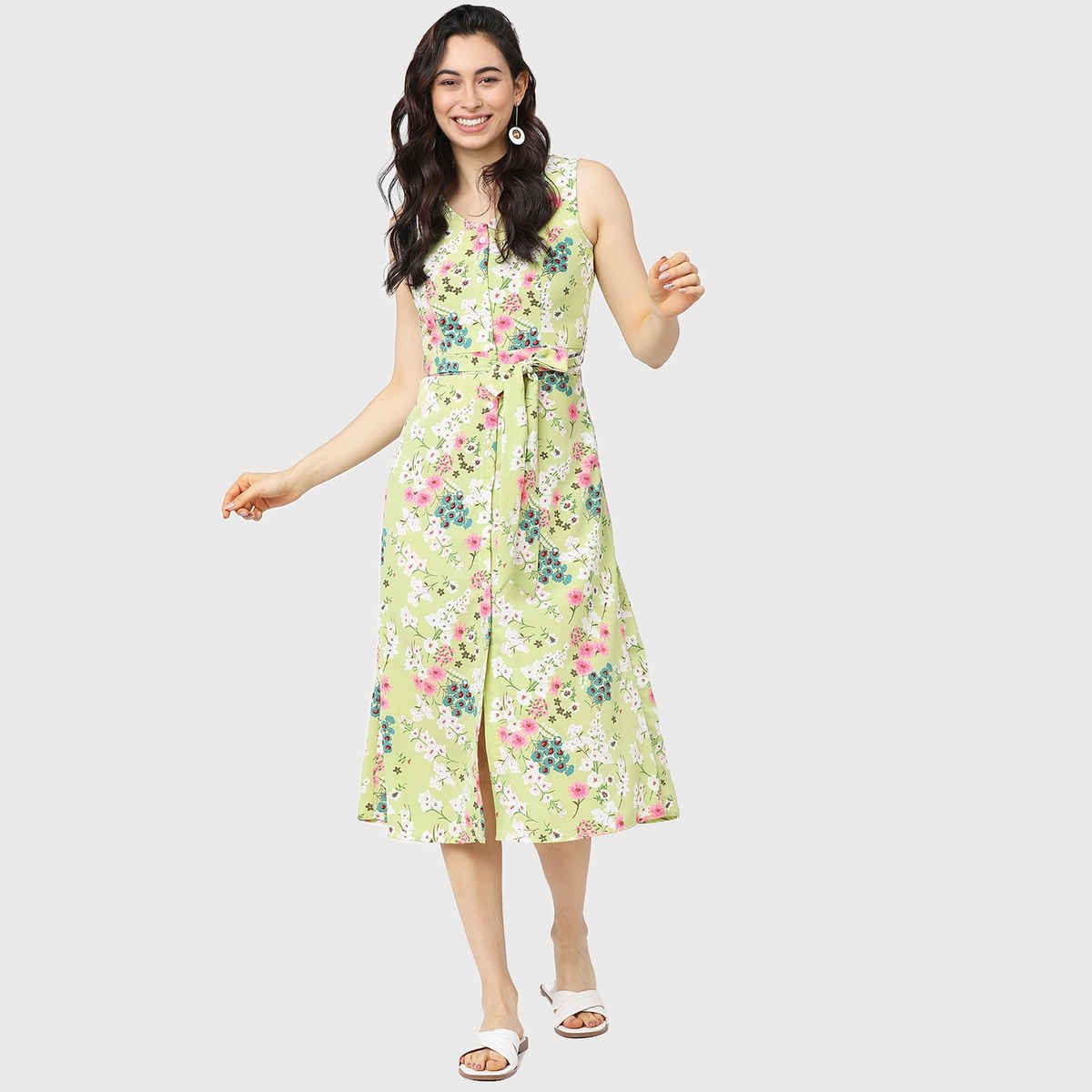 Tokyo Talkies Women's Floral A-Line Midi Dress | Green - XL