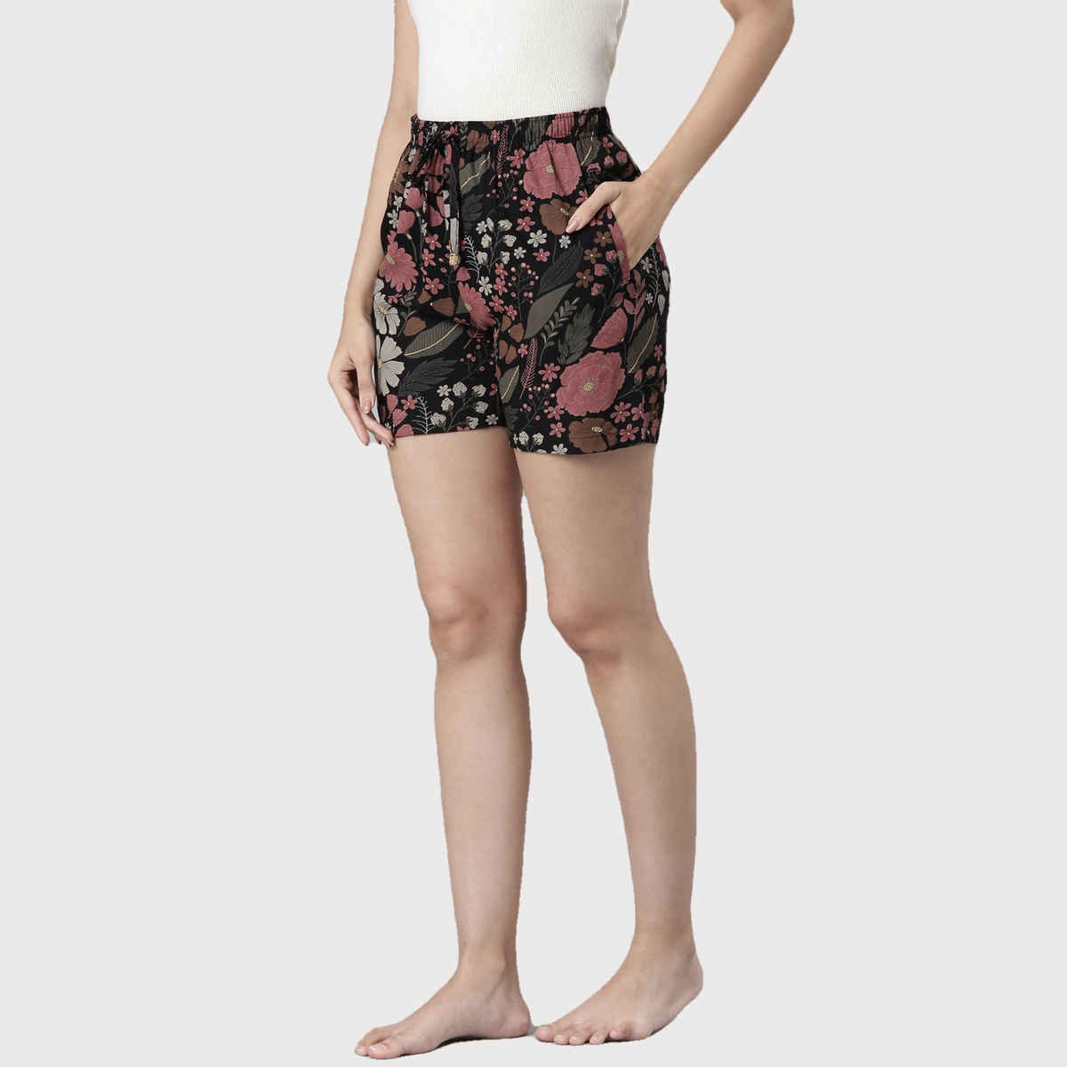 Go Colors Women's Printed Viscose Lounge Shorts | Black - M