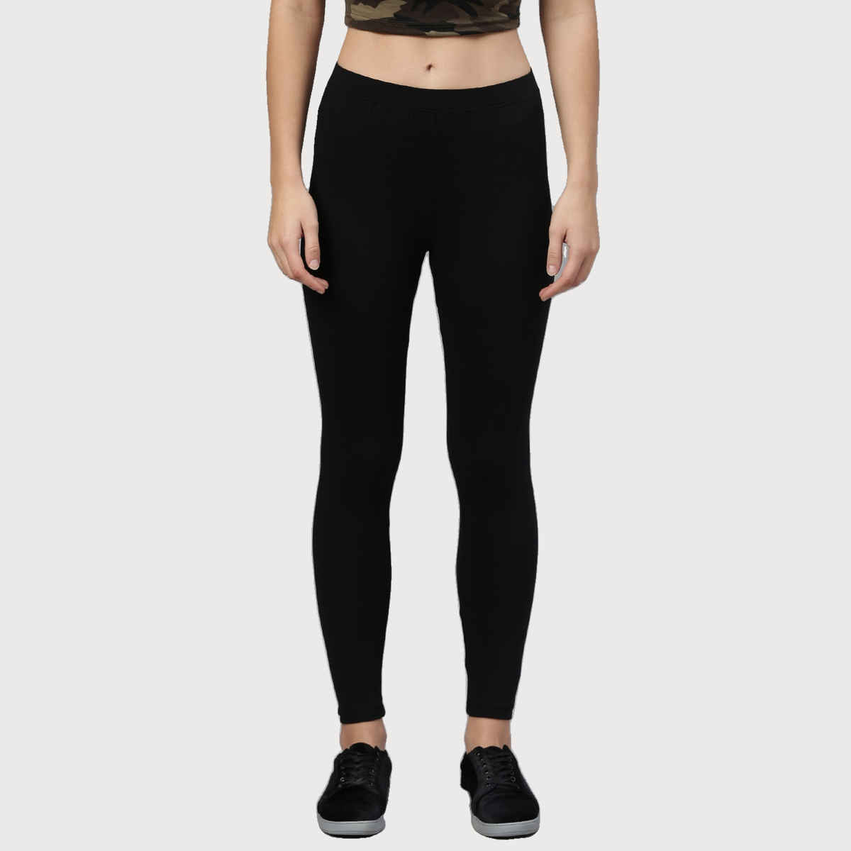 Kryptic Women's Cotton Stretch Solid Ankle Length Legging | Black - XL