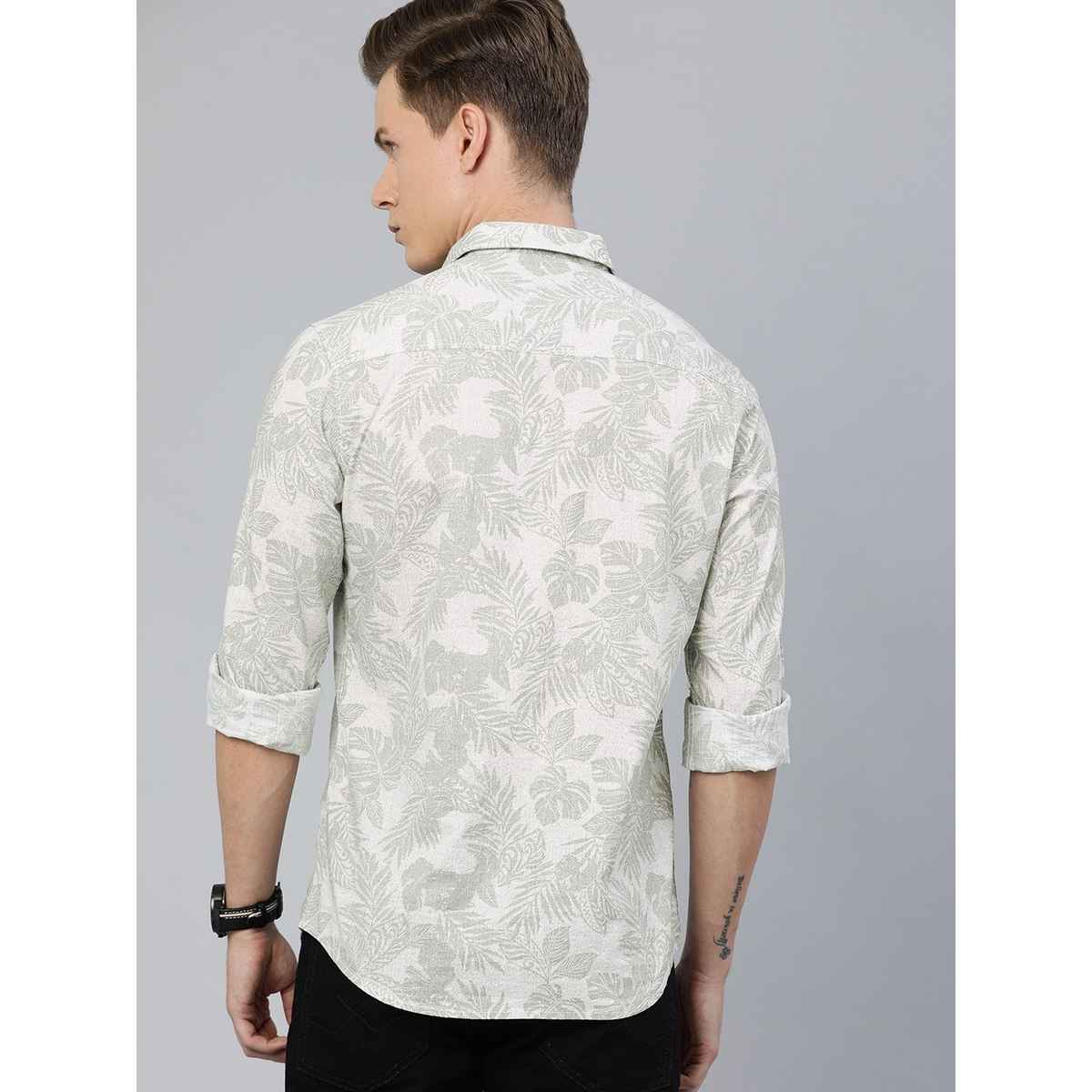 The Indian Garage Co Men's Slim Fit Tropical Casual Shirt | Grey - S