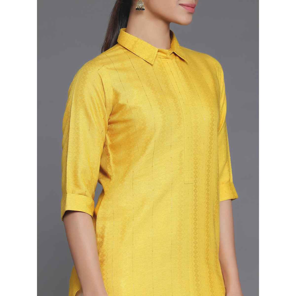 Libas Women's Yellow Woven Design Cotton Straight Kurta | 26876 - L