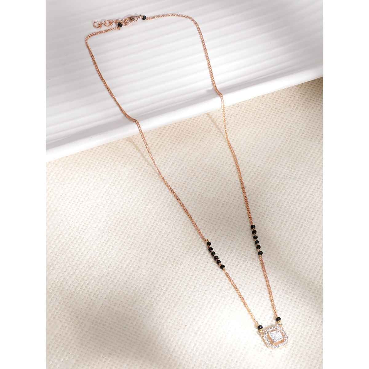 Rubans 18k Rose Gold Plated AD & CZ Studded Mangalsutra Necklace with Black Beads
