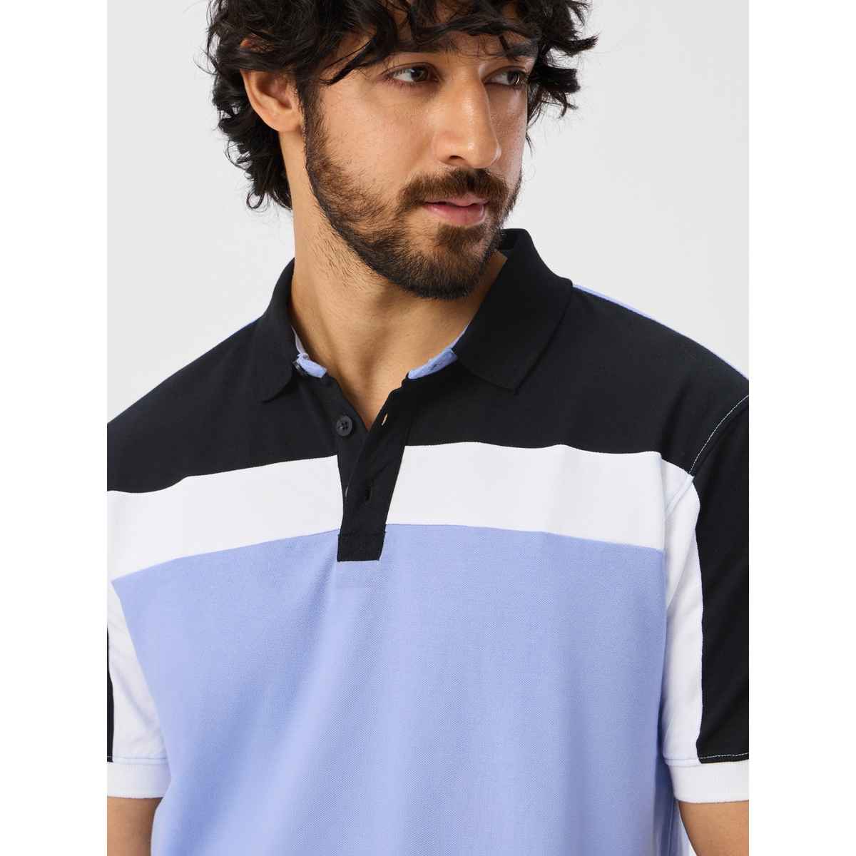 The Souled Store Men's Regular Colourblock Polo - Skyline Polos | Skyline | XL